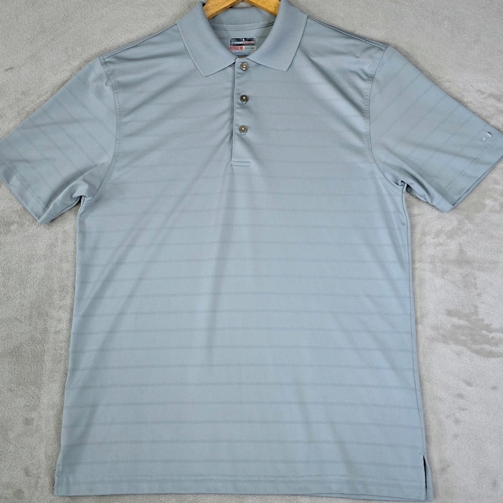 Grand Slam Performance Airflow Mens Large Gray Textured Striped Polo‎ Shirt - Picture 2 of 8